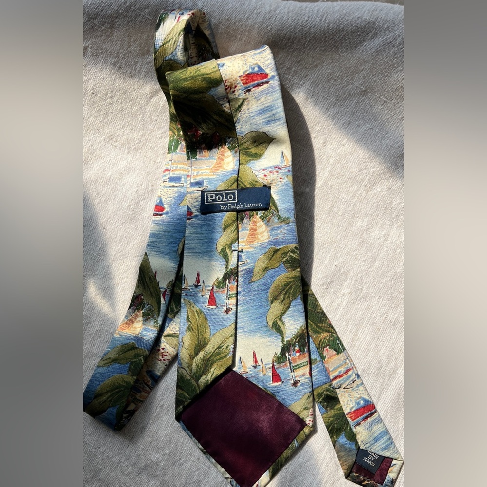 Vintage Polo By Lalph Lauren Silk Sailboats Island Men Neck Tie Gorgeous Theme